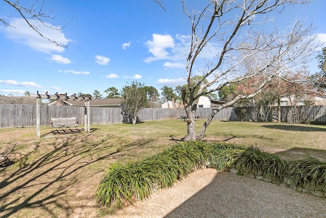 view of yard with a fenced backyard