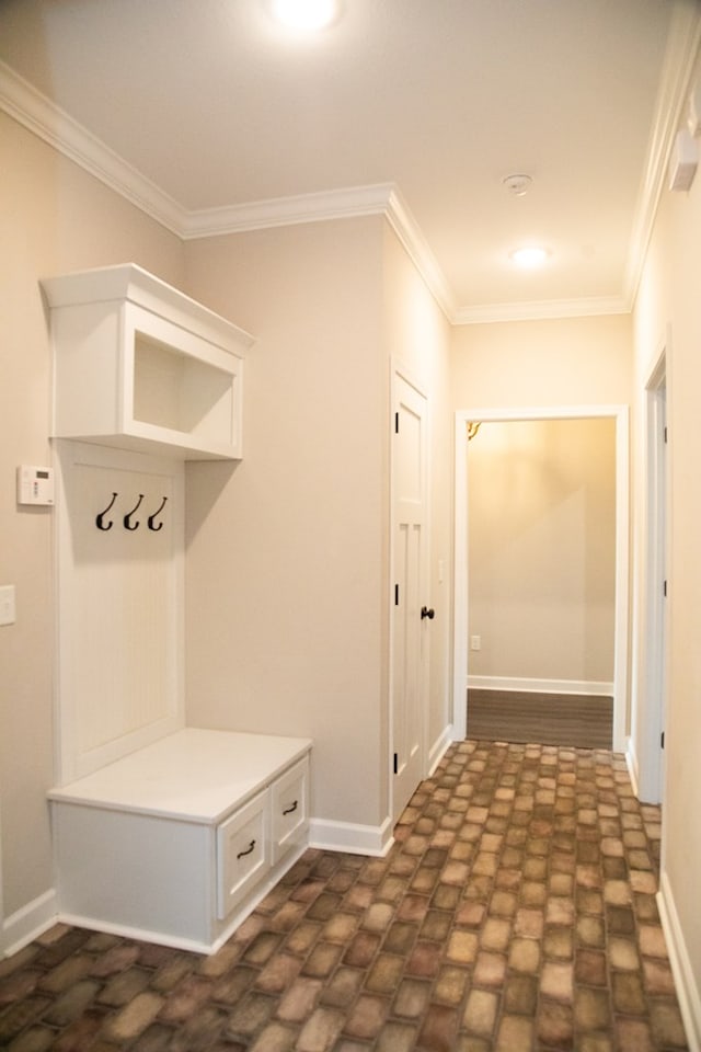 mudroom with crown molding