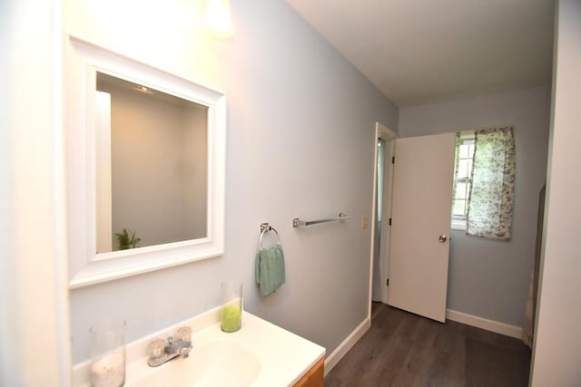 145 Deerpath St, Ozark, AL 36360 - bathroom with vanity, wood finished floors, and baseboards