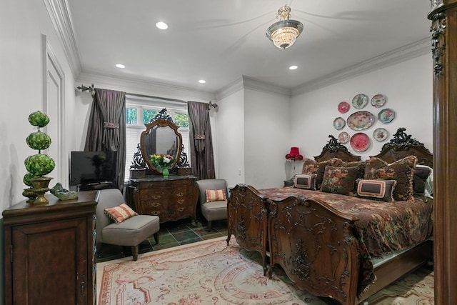 109 Royal Highlands Ln, Dothan, AL 36305 - bedroom with recessed lighting, crown molding, and stone finish flooring