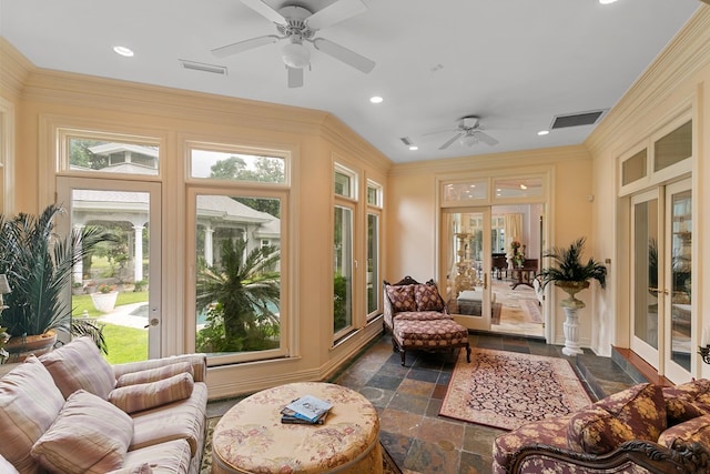 109 Royal Highlands Ln, Dothan, AL 36305 - sunroom / solarium with french doors, recessed lighting, stone tile floors, and crown molding