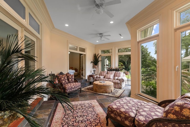 109 Royal Highlands Ln, Dothan, AL 36305 - sunroom featuring stone tile floors, recessed lighting, and crown molding