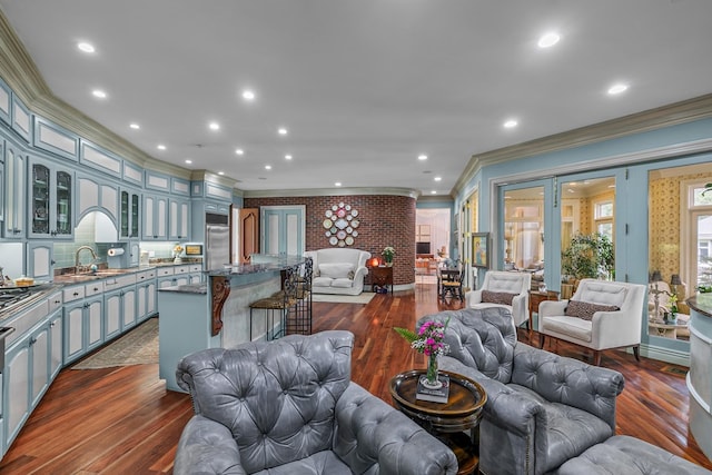 109 Royal Highlands Ln, Dothan, AL 36305 - living room with ornamental molding, dark wood-type flooring, and recessed lighting