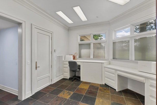 109 Royal Highlands Ln, Dothan, AL 36305 - office space featuring built in study area, ornamental molding, and stone tile floors