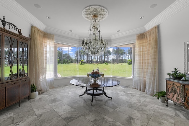 109 Royal Highlands Ln, Dothan, AL 36305 - dining area featuring a chandelier, plenty of natural light, crown molding, and stone finish floors