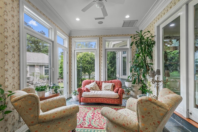 109 Royal Highlands Ln, Dothan, AL 36305 - sunroom / solarium featuring wallpapered walls, crown molding, and recessed lighting