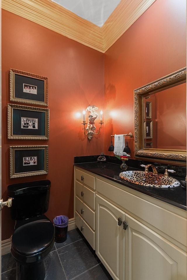 109 Royal Highlands Ln, Dothan, AL 36305 - half bathroom with vanity, ornamental molding, and tile patterned floors