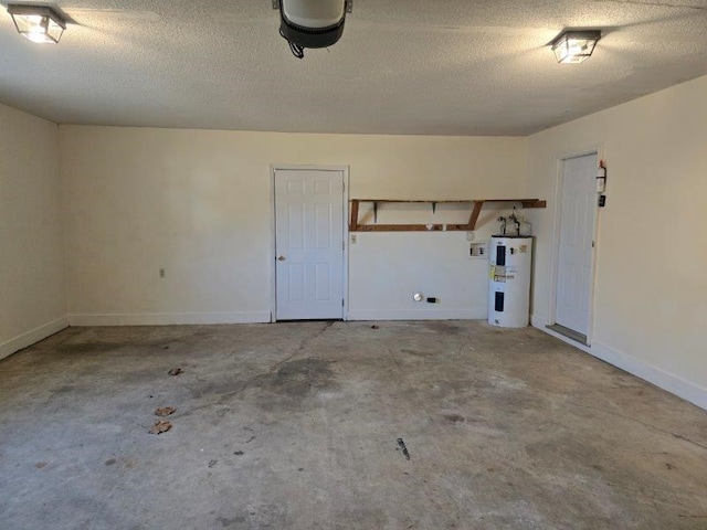 garage featuring electric water heater and a garage door opener