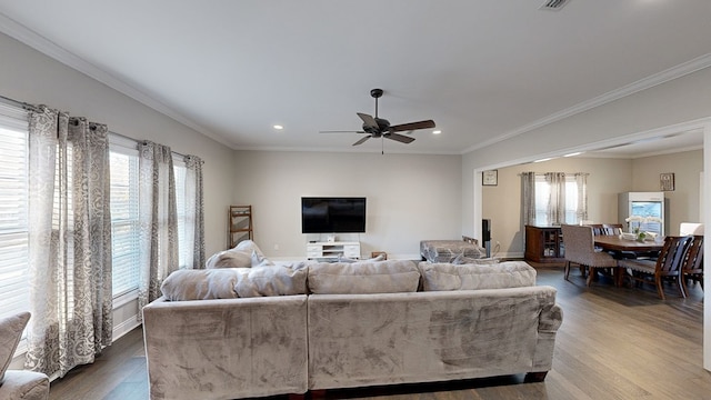 living room with a wealth of natural light and wood-type flooring