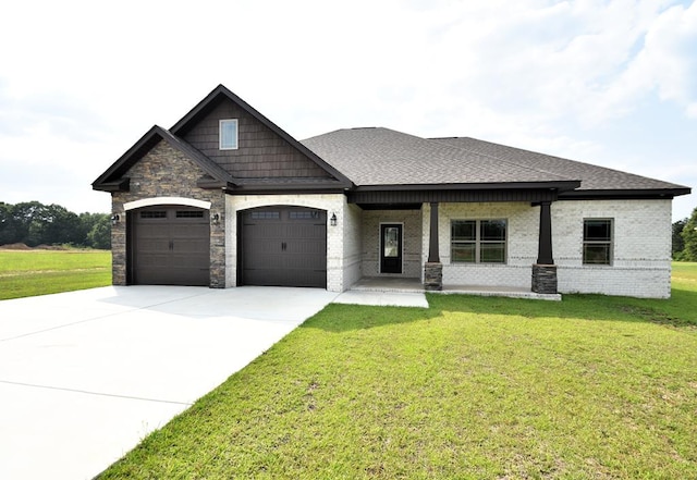 5120 Judge Logue Rd, Newton, AL 36352 - view of front of home with an attached garage, a front lawn, a porch, driveway, and a shingled roof