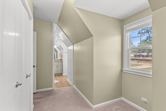 corridor with carpet and baseboards