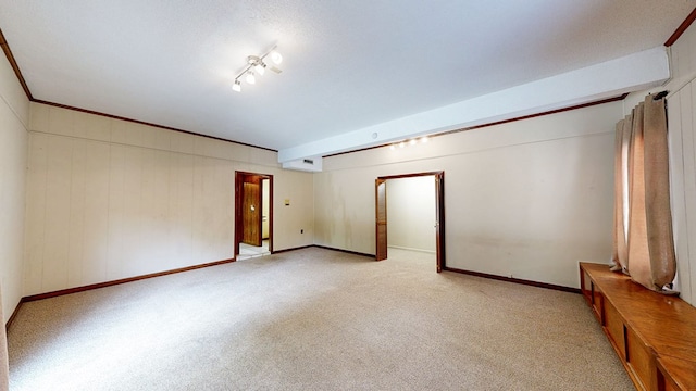 interior space featuring baseboards and light carpet