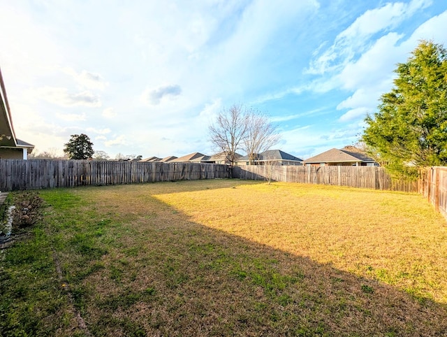 view of yard with a fenced backyard