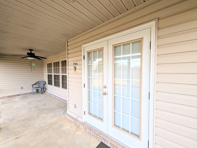 view of patio with ceiling fan and french doors