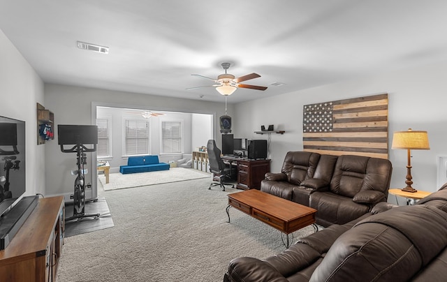 652 Charleston Mills Dr, Dothan, AL 36350 - living area featuring carpet, visible vents, and a ceiling fan