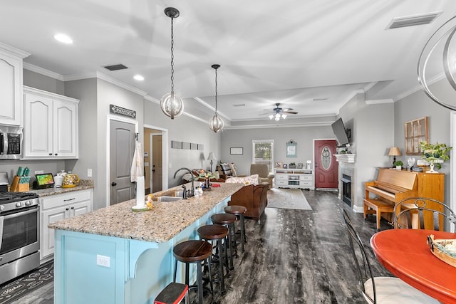 kitchen featuring open floor plan, a sink, appliances with stainless steel finishes, and visible vents