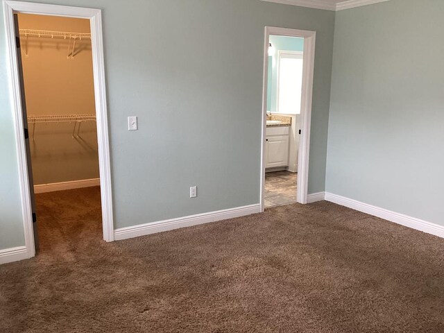 116 Jules Ln, Ashford, AL 36312 - unfurnished bedroom with a spacious closet, carpet, a closet, baseboards, and ornamental molding