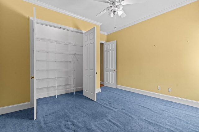 601 Edinburgh Way, Dothan, AL 36305 - unfurnished bedroom featuring crown molding, carpet floors, a closet, baseboards, and a ceiling fan