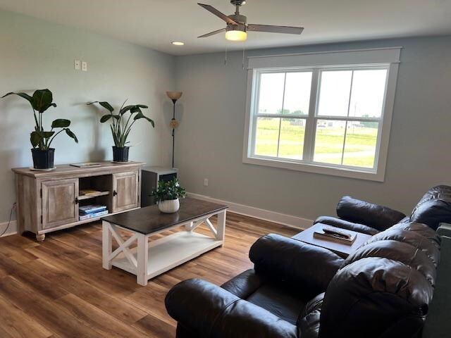 1015 Hardy Rd, Dothan, AL 36301 - living room featuring ceiling fan, wood finished floors, and recessed lighting