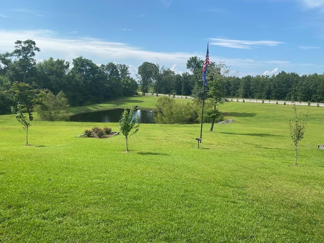 view of home's community featuring a lawn and a water view