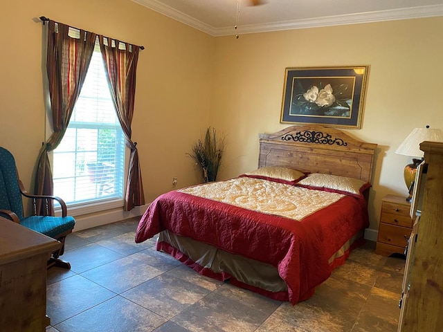 bedroom with ornamental molding