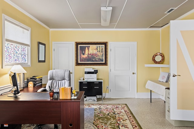 office area with crown molding