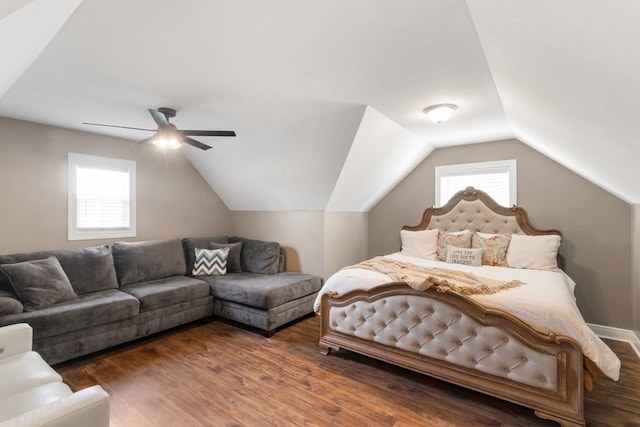 1913 W Malvern Hwy, Slocomb, AL 36375 - bedroom with a ceiling fan, vaulted ceiling, and wood finished floors