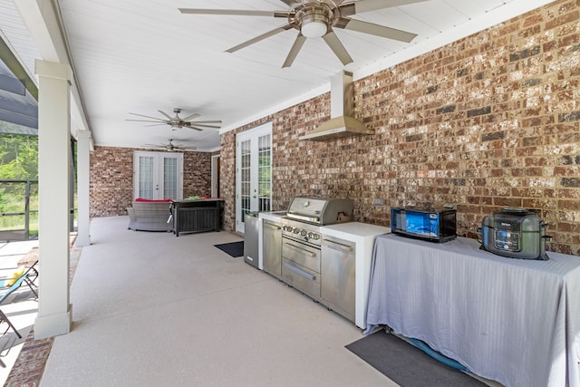 1913 W Malvern Hwy, Slocomb, AL 36375 - view of patio / terrace with french doors, ceiling fan, and exterior kitchen