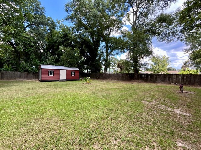 view of yard with a storage unit