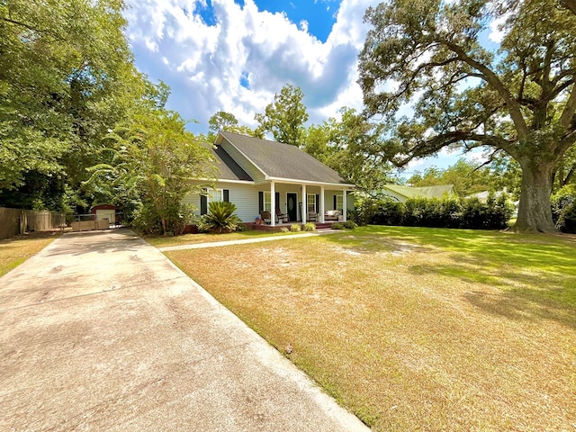 view of front of house featuring a porch and a front yard