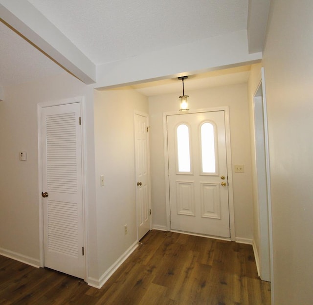 foyer with dark hardwood / wood-style floors