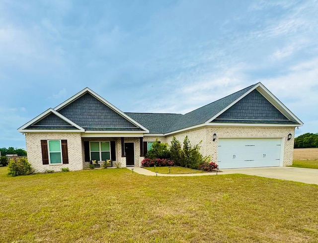 1180 Sandbed Rd, Newton, AL 36352 - craftsman-style house with concrete driveway, an attached garage, a front lawn, and brick siding