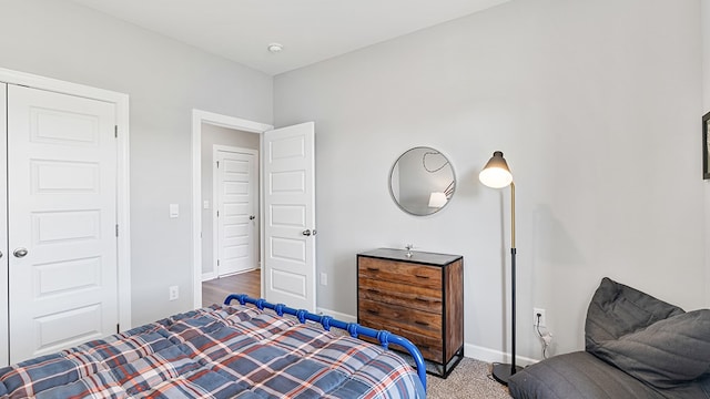 bedroom with carpet floors and a closet