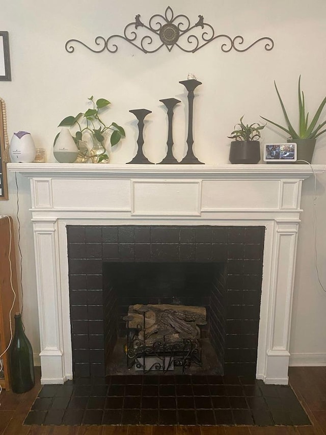 interior details featuring a fireplace