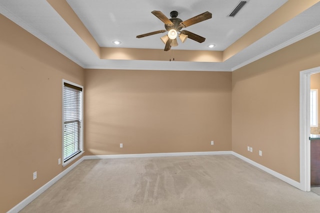 170 County Road 751, Enterprise, AL 36330 - spare room with a raised ceiling, a ceiling fan, light carpet, ornamental molding, and recessed lighting