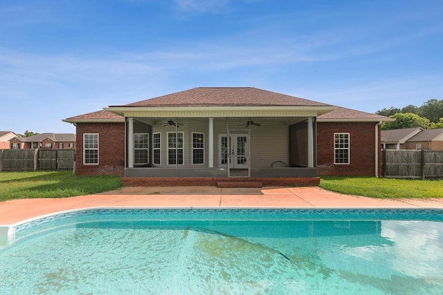 170 County Road 751, Enterprise, AL 36330 - view of pool with a ceiling fan, a fenced backyard, french doors, and a patio area