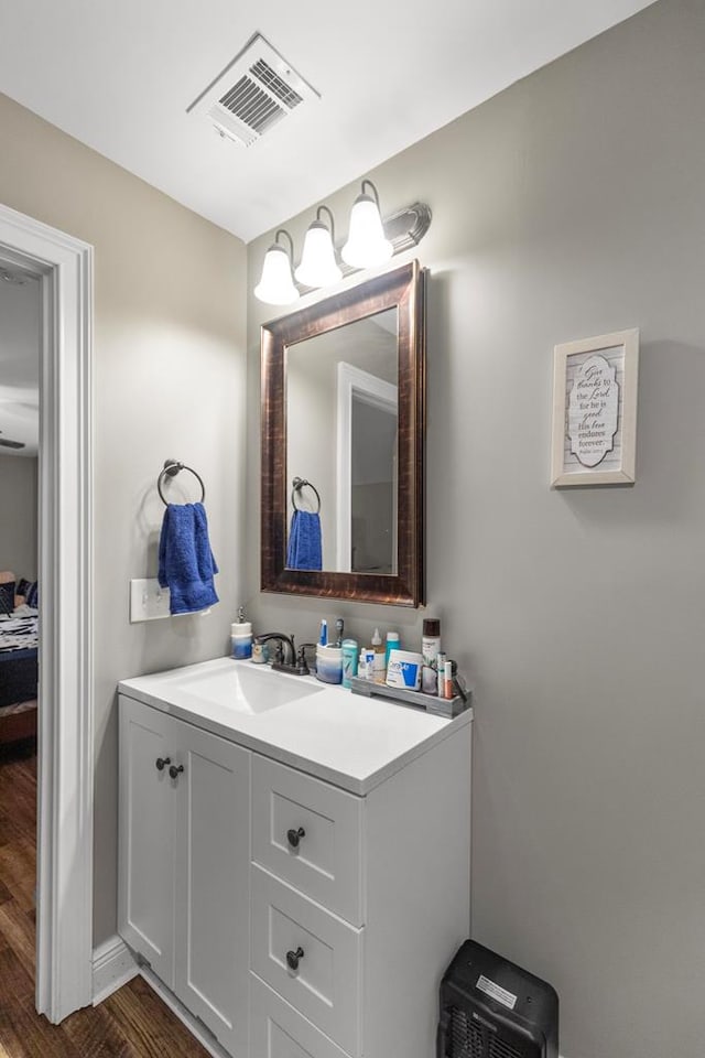 bathroom featuring wood-type flooring and vanity