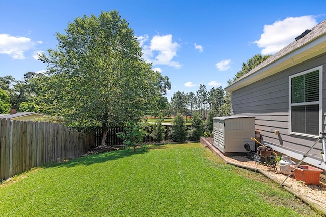 view of yard featuring a shed