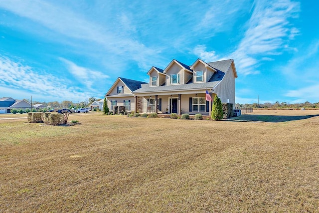 view of front of house featuring a porch and a front lawn