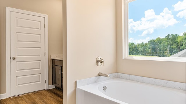 310 Heritage Way, Headland, AL 36345 - full bathroom featuring a garden tub, wood finished floors, and vanity