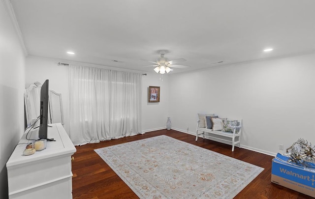 interior space featuring dark hardwood / wood-style flooring and ceiling fan