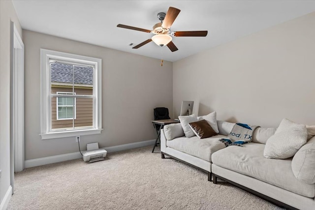 459 Paxton, Dothan, AL 36301 - carpeted living room featuring baseboards and a ceiling fan