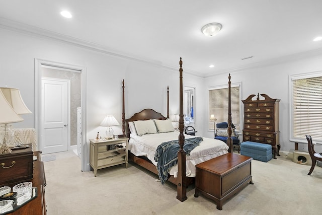 6 Williamsburg Pl, Dothan, AL 36305 - bedroom featuring light carpet, crown molding, baseboards, and recessed lighting