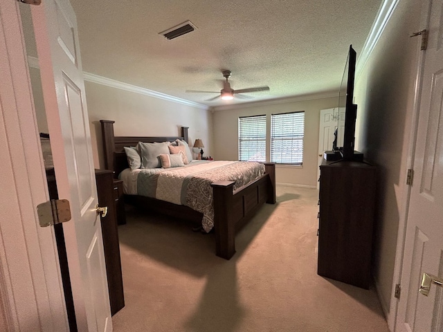 123 Waterford Way, Ashford, AL 36321 - bedroom featuring crown molding, light carpet, ceiling fan, and a textured ceiling