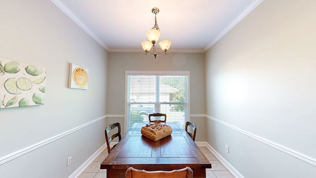 218 Azalea Ln, Headland, AL 36345 - dining room with a chandelier, ornamental molding, light tile patterned flooring, and baseboards