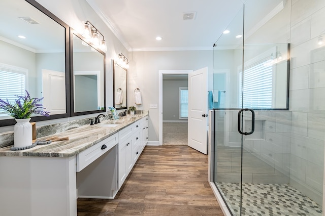 212 Archer Trl, Enterprise, AL 36330 - bathroom with plenty of natural light, visible vents, vanity, and a stall shower