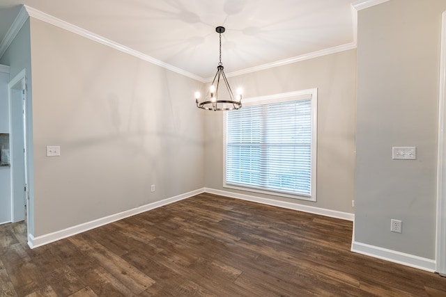 212 Archer Trl, Enterprise, AL 36330 - unfurnished dining area with baseboards, dark wood-style floors, a chandelier, and ornamental molding