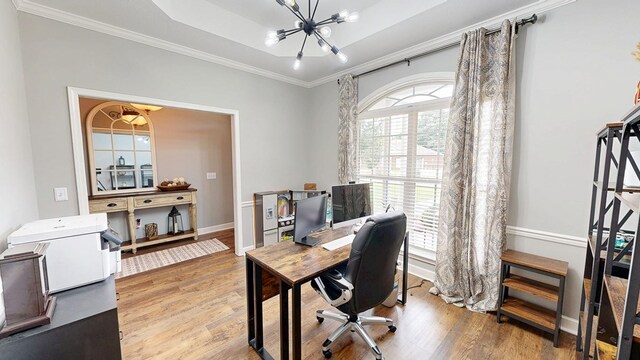 201 W Azalea Ln, Headland, AL 36345 - home office with a chandelier, light wood-type flooring, and ornamental molding