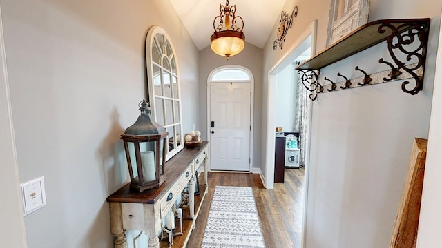 201 W Azalea Ln, Headland, AL 36345 - mudroom featuring wood finished floors and vaulted ceiling