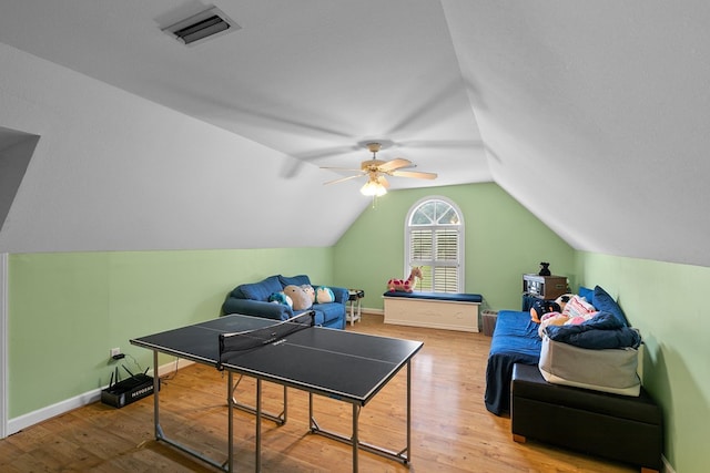 400 Bent Oak Dr, Dothan, AL 36303 - recreation room featuring wood finished floors, lofted ceiling, and a ceiling fan